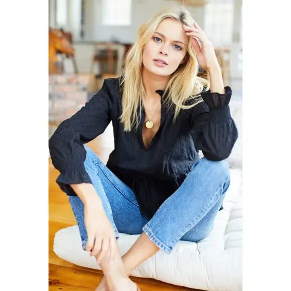 Emerson Fry Lucybella Textured Top Black Sz XS/S Victorian - Picture 4 of 9